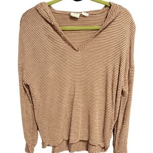 C&C California Brown and White Striped Linen Top